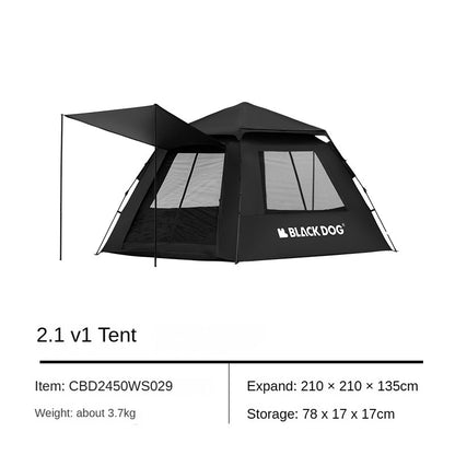 BLACKDOG Black Automatic Tent 2 in 1 Tent with Optional Canopy Tarp Add-on Large up to 5.8m² Interior Space for 3-4 Person Vinyl Coated Sunscreen Waterproof Breathable