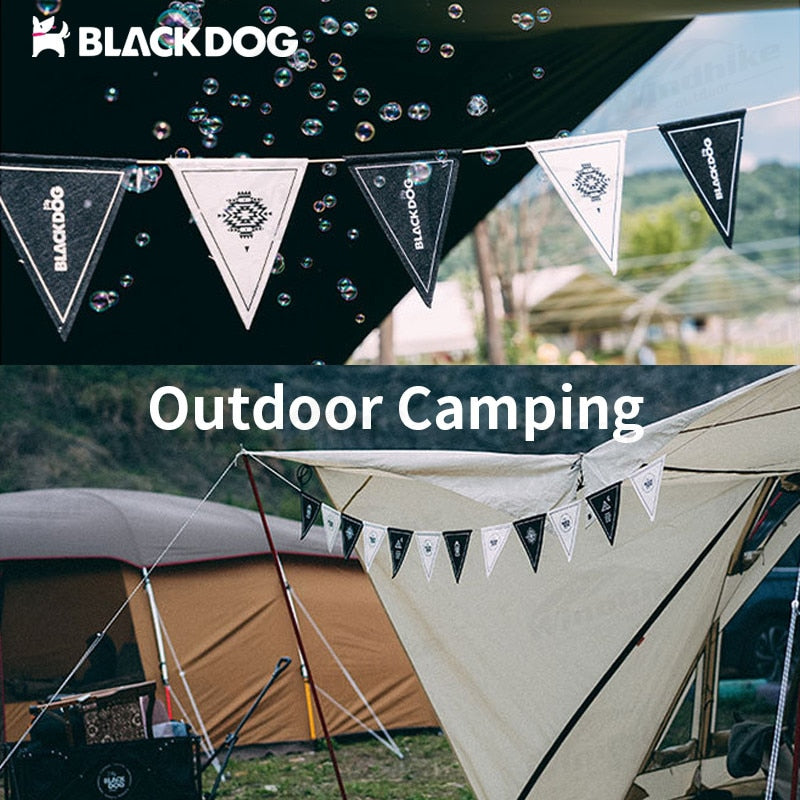 BLACKDOG Camping Atmosphere Pennant Portable Lightweight String Decor 12 Flag 4M Wind Canopy Awning Pole Rope Hanging Triangular Flag Festival Party Decoration Hanging Brand Banner White Black Camping Hiking Picnic Beach Travel Original Black Dog