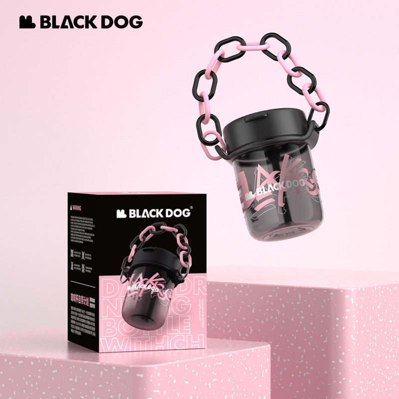 BLACKDOG Sweet & Cool Travel Cup Portable Lightweight Black Pink Tritan Water Bottle With Cap Hot And Cold Leak Proof On the Go Chain Handle