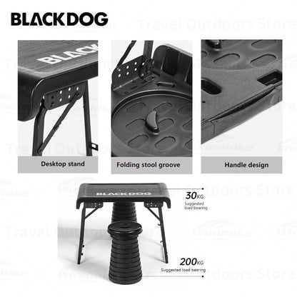 BLACKDOG Black Folding Table & Chair Set Portable Lightweight Foldable Table Chair Camping Aluminum PE Plastic Table Telescopic Chair Set Outdoor Hiking Picnic BBQ Dining Heavy Duty Original Black Dog