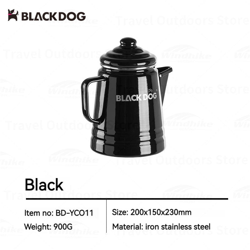 BLACKDOG Camping Enamel Coffee Pot Portable Lightweight High-Capacity Coffee Black Kettle 2L Stainless Steel Thermos Teapot Outdoor Hiking Picnic Travel Heavy Duty Original Black Dog