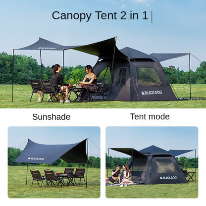 BLACKDOG Black Automatic Tent 2 in 1 Tent with Optional Canopy Tarp Add-on Large up to 5.8m² Interior Space for 3-4 Person Vinyl Coated Sunscreen Waterproof Breathable