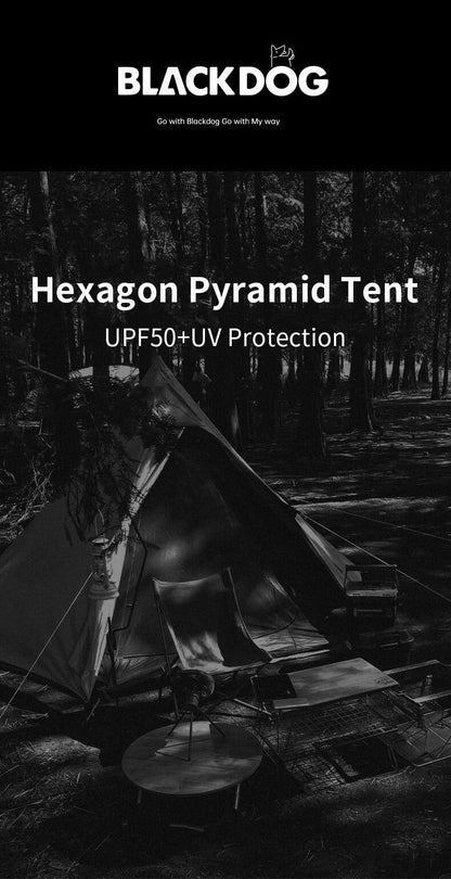 BLACKDOG Hexagon Pyramid Tent Portable Lightweight 3-4 Persons Black White Indian Pyramid 150D Oxford Cloth Outdoor Waterproof Tent Heavy Duty Original