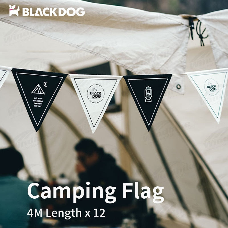 BLACKDOG Camping Atmosphere Pennant Portable Lightweight String Decor 12 Flag 4M Wind Canopy Awning Pole Rope Hanging Triangular Flag Festival Party Decoration Hanging Brand Banner White Black Camping Hiking Picnic Beach Travel Original Black Dog