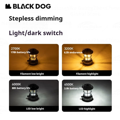 Blackdog Retro Mini Camping Light Portable Lightweight Rechargeable Lamp Waterproof 3600mAH Battery LED Atmosphere Stepless Dimming Hanging Lantern