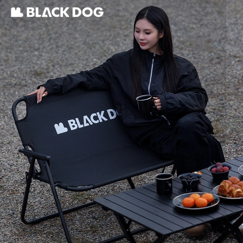 BLACKDOG 2 Person Double Folding Chair Outdoor Portable Leisure Sofa 240KG Max Load Foldable Outdoor Seat Iron Pipe 600D Oxford Cloth Black Beach Camping Hiking Picnic Beach Travel Heavy Duty Original Black Dog