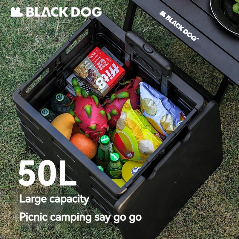 BLACKDOG Black Folding Trolley Portable Lightweight 50L Capacity Storage Box Cart With Wheels Pushing Cart Pull Rod Shopping Camping Hiking Picnic Travel Equipment Heavy Duty Original Black Dog