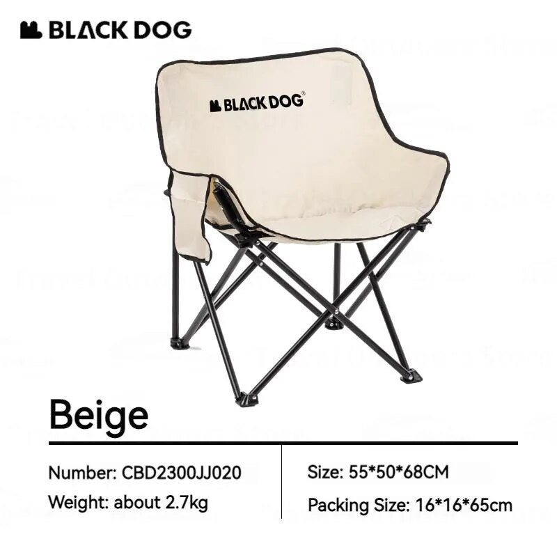 BLACKDOG Floating Moon Outdoor Folding Chair Portable Camping 120kg Max Load 600D Oxford Steel Frame Relax Chair with Storage Bag 2.7kg Foldable Ultralight Heavy Duty Black Dog