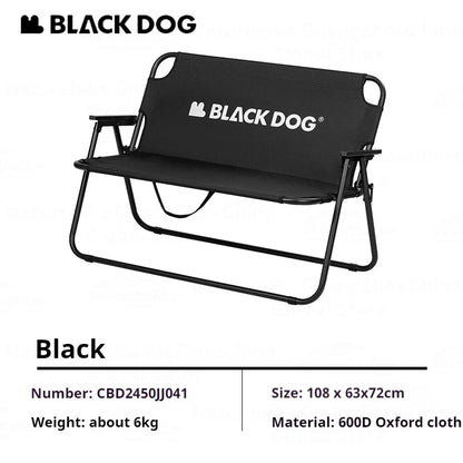 BLACKDOG 2 Person Double Folding Chair Outdoor Portable Leisure Sofa 240KG Max Load Foldable Outdoor Seat Iron Pipe 600D Oxford Cloth Black Beach Camping Hiking Picnic Beach Travel Heavy Duty Original Black Dog