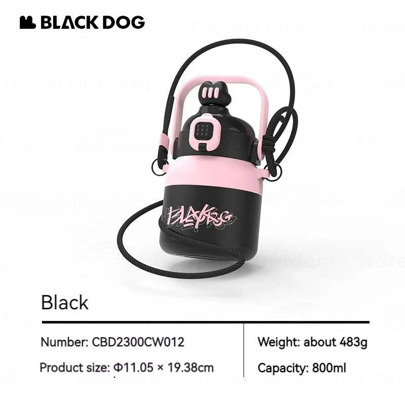 BLACKDOG Women's Thermos Cup Water Bottle 800ML With Straw Portable Insulation Cup Female Stainless Steel High Temperature Resistant Large Capacity Cute Sports GYM Water Cup Drinkware Camping Hiking Travel Picnic Outdoor Original Black Dog