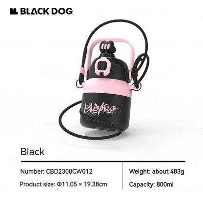 BLACKDOG Women's Thermos Cup Water Bottle 800ML With Straw Portable Insulation Cup Female Stainless Steel High Temperature Resistant Large Capacity Cute Sports GYM Water Cup Drinkware Camping Hiking Travel Picnic Outdoor Original Black Dog