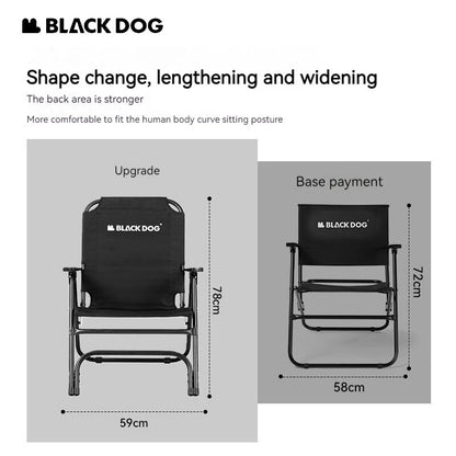 BLACKDOG Black Foldable Camping Chair Folding Portable Outdoor Seat Oxford Steel Upgraded 120kg Max Load High Back Support Armchair Heavy Duty Stool Black Dog