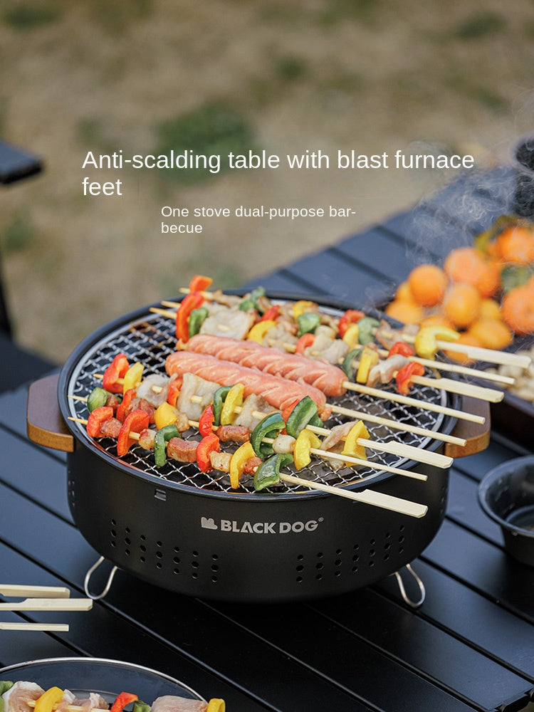 BLACKDOG Black Tabletop Charcoal BBQ Table Grill Outdoor Camping Mini Desktop Burner Stove Cooking Portable with Storage Bag Black Dog