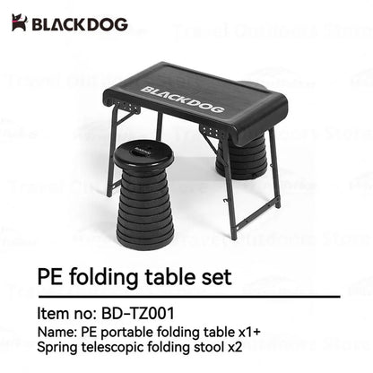 BLACKDOG Black Folding Table & Chair Set Portable Lightweight Foldable Table Chair Camping Aluminum PE Plastic Table Telescopic Chair Set Outdoor Hiking Picnic BBQ Dining Heavy Duty Original Black Dog