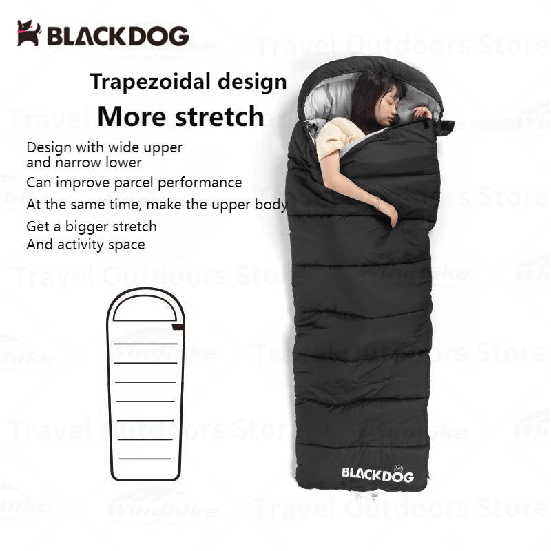 BLACKDOG Trapezoidal Sleeping Bag All 4 Season Camping 1 Person Spliced Envelope Type With Hood Waterproof Blanket Quilt Hooded Shawl Mat Pad Black Dog