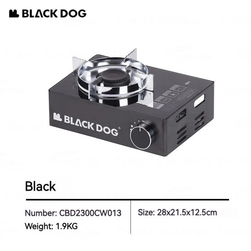 BLACKDOG FEAST Black Portable Mini High Power Butane Gas Stove 3.5kw Max Firepower Tempered Glass Panel Canister Outdoor Camping Cooking Cassette Burner Black Dog