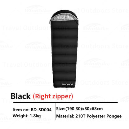 BLACKDOG Trapezoidal Sleeping Bag All 4 Season Camping 1 Person Spliced Envelope Type With Hood Waterproof Blanket Quilt Hooded Shawl Mat Pad Black Dog