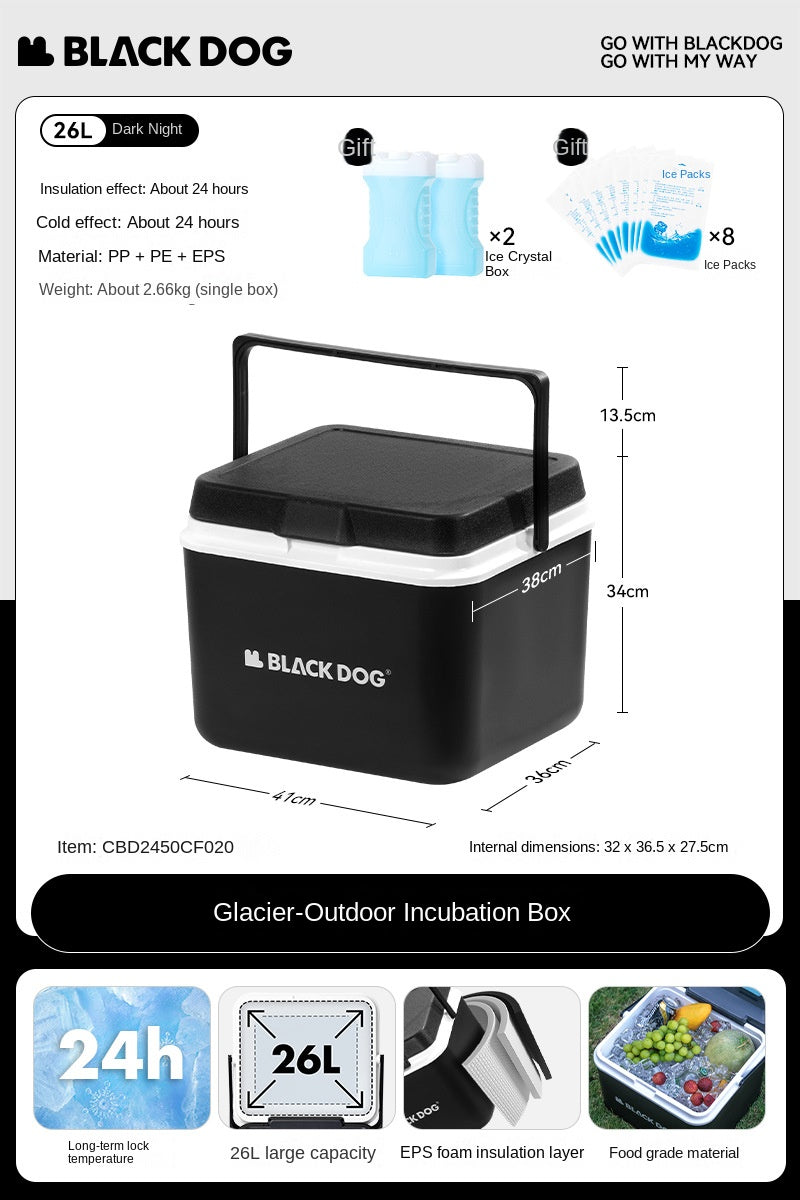 BLACKDOG ICELAND Cooler Storage Box 13L 25L Hot and Cold up to 48H Foods Drinks Ice Box Outdoor Camping Picnic Fishing 3 Layer PP EPS Insulation Chest Container 50kg Max Load Black Dog