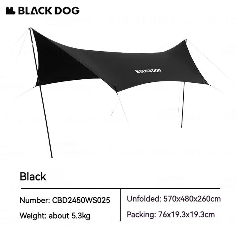 BLACKDOG Hexagonal Arc Edge Sky Curtain Large Canopy Awning Tarp Tent PU Coated Waterproof up to 27m² Shade Area UPF50+ Sunscreen Camping Hiking Picnic Beach Travel Shelter with Poles Hexagon Square Heavy Duty Original Black Dog