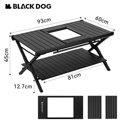 BLACKDOG Double Layer Folding Table Outdoor Desktop Aluminum Alloy Portable Lightweight IGT Egg Roll Table Camping Hiking Picnic Beach Travel Heavy Duty Original Black Dog