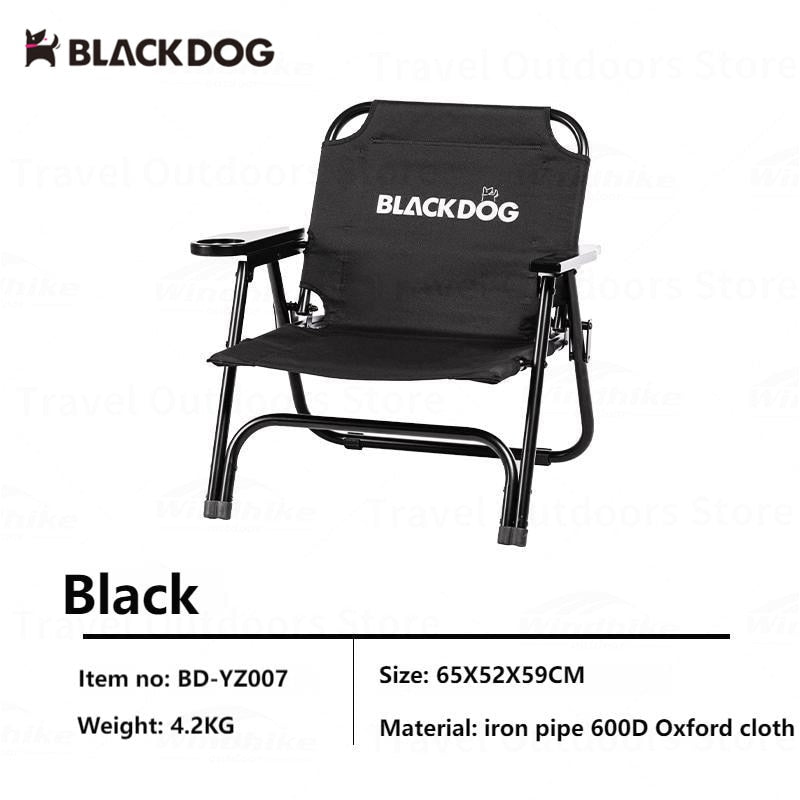 BLACKDOG Black Outdoor Coffee Chair Portable Folding Low Chair with Coffee Cup Holder Version 200kg Max Load Kermit Lying Foldable Seat Arm Back Rest