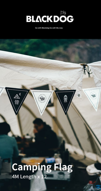 BLACKDOG Camping Atmosphere Pennant Portable Lightweight String Decor 12 Flag 4M Wind Canopy Awning Pole Rope Hanging Triangular Flag Festival Party Decoration Hanging Brand Banner White Black Camping Hiking Picnic Beach Travel Original Black Dog