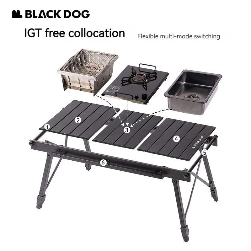 BLACKDOG Black IGT Portable Table Ultralight Compatible Free Combination Height Adjustable High Low Camping Table Folding Outdoor Picnic BBQ Grill Stove Cooking Foldable Aluminum Alloy 40kg Max Load Heavy Duty Original Black Dog