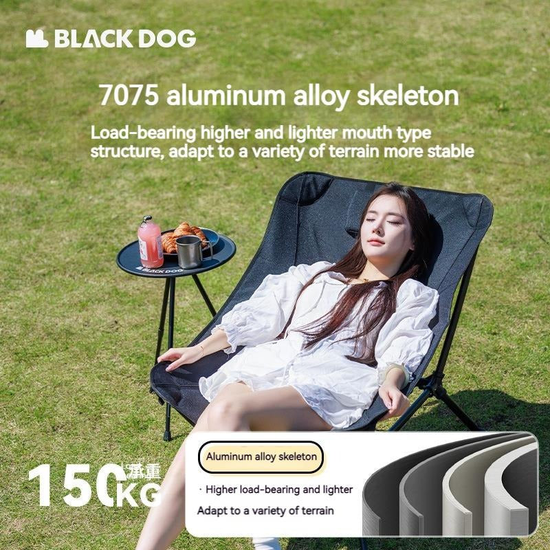 BLACKDOG Moon Lounge Chair Portable Black Chair Outdoor Camping Ultralight Heavy Duty Reclining Relax Lounging Foldable Folding Chair 900D Oxford 7075 Aluminum up to 150kg Max Load Black Dog