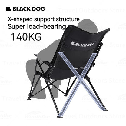 BLACKDOG Black Reclining High-Back Folding Chair Portable Foldable Camping Chair 3 Level Recliner 140kg Max Load Travel Picnic Seat Oxford Fabric Steel Iron Structure Heavy Duty Black Dog