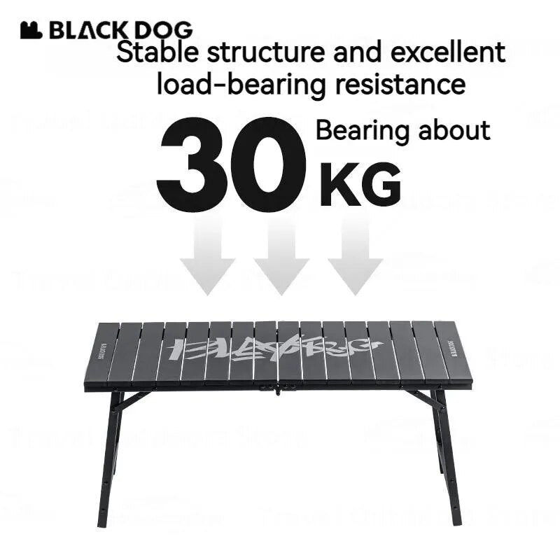 BLACKDOG Aluminum Alloy Folding Table Portable Black Ultralight Fast Assembly 30kg Max Load Outdoor Camping Picnic Table Multifunctional with Storage Bag Heavy Duty Durable Black Dog